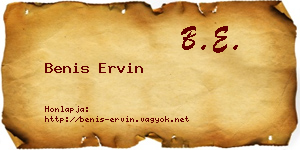 Benis Ervin névjegykártya